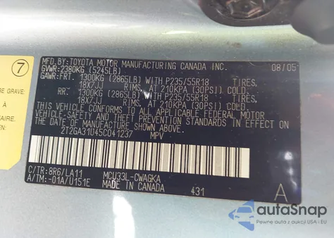 2005 Lexus Rx 330 z USA, uszkodzony, nr VIN 2T2GA31U45C041237